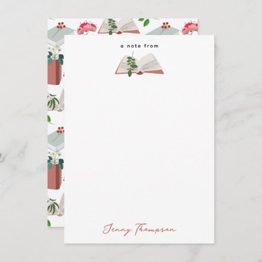 植物学の本と図書館の読書パターン ノートカード (正面/裏面)