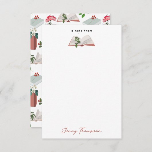 植物学の本 & 図書館での読書パターン サンキューカード (正面/裏面)