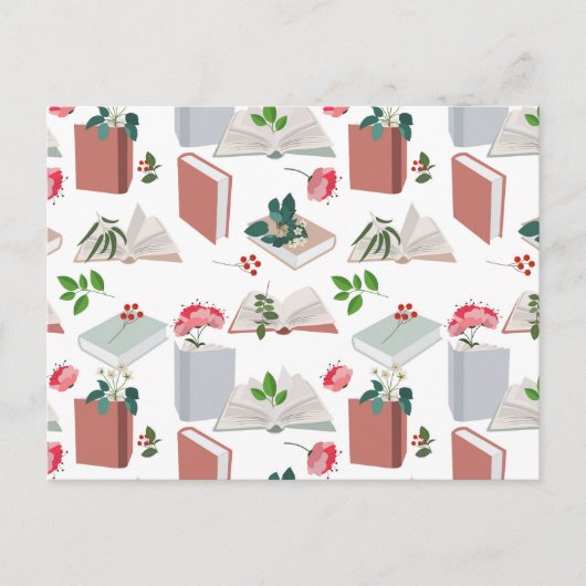 植物学の本 & 図書館での読書パターン シーズンポストカード (正面)