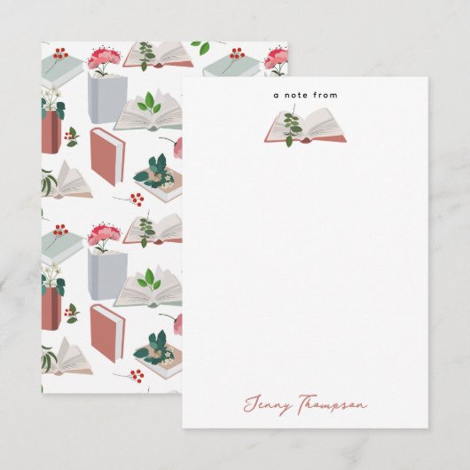 植物学の本 & 図書館の読書パターン サンキューカード (正面/裏面)