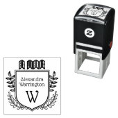 植物学の紋章のジグザグ線入りブックプレート 本の名前イニシャル セルフインキングスタンプ (インサイチュ)