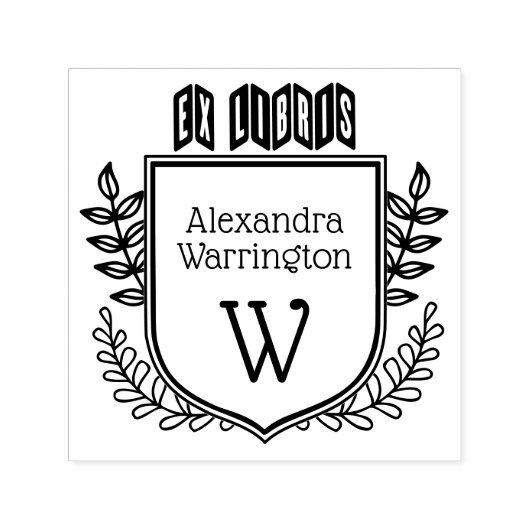 植物学の紋章のジグザグ線入りブックプレート 本の名前イニシャル セルフインキングスタンプ (デザイン)