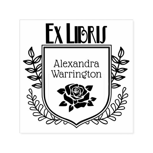 植物学の紋章 ローズ エクセリブリス 本の名前 セルフインキングスタンプ (デザイン)