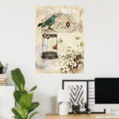 植物学の鳥モダンヴィンテージフランスの鳥 ポスター (ホームオフィス)