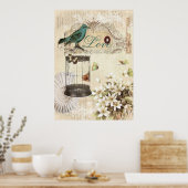 植物学の鳥モダンヴィンテージフランスの鳥 ポスター (キッチン)