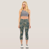 植物学エレガントの |フォレストグリーンセピア金ゴールドフローラ カプリレギンス (正面)