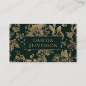 植物学エレガントの |濃い緑と金ゴールドフローラ 名刺 (正面)