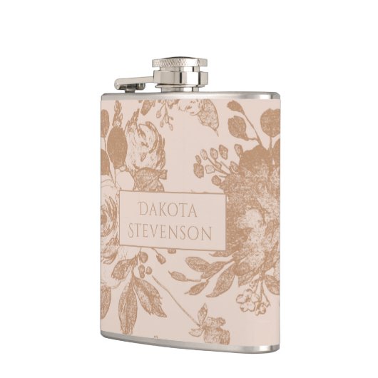 植物学エレガントの |赤面ピンクローズ金ゴールドフローラ フラスク (左)