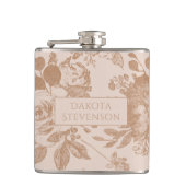 植物学エレガントの |赤面ピンクローズ金ゴールドフローラ フラスク (正面)