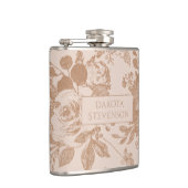 植物学エレガントの |赤面ピンクローズ金ゴールドフローラ フラスク (右)