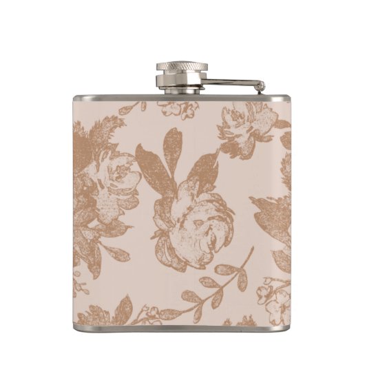 植物学エレガントの |赤面ピンクローズ金ゴールドフローラ フラスク (裏面)