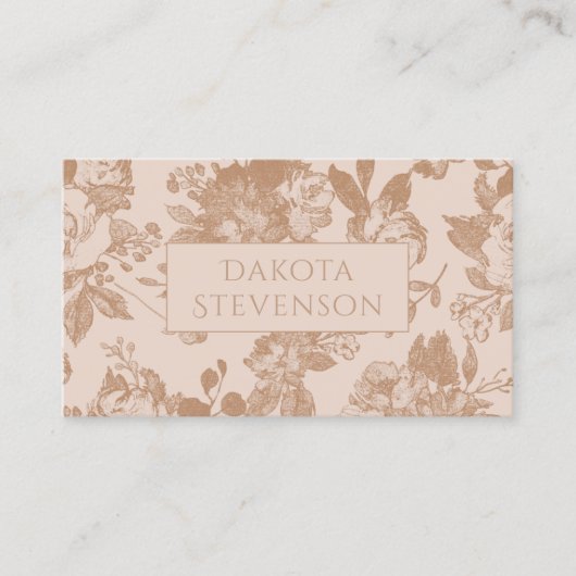 植物学エレガントの |赤面ピンクローズ金ゴールドフローラ 名刺 (正面)