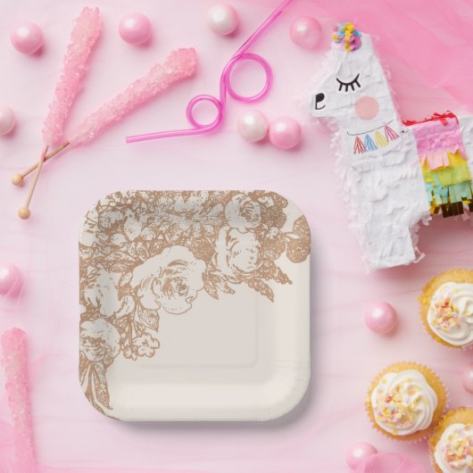 植物学エレガントの |銅バラ金ゴールドフローラ ペーパープレート (パーティー)