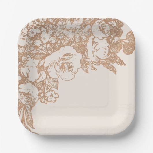 植物学エレガントの |銅バラ金ゴールドフローラ ペーパープレート (正面)