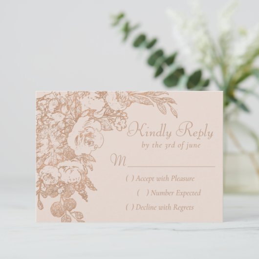 植物学エレガントの |銅バラ金ゴールド洗練 出欠カード (スタンド正面)