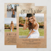 植物学エレガントバラ金ゴールドの写真卒業の招待 招待状 (正面/裏面)