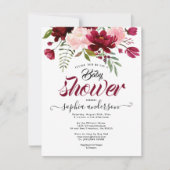 植物学エレガントフローラブルゴーニュのベビーシャワーガール 招待状 (正面)