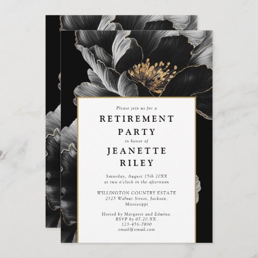 植物学エレガントモダンフローラ退職パーティー 招待状 (正面/裏面)