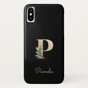 植物学エレガント金ゴールド文字P iPhone X ケース