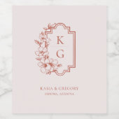 植物学クレスト モノグラム ウェディング ワインラベル (シングルラベル)