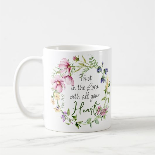 植物学テーマで主を信頼する聖句 コーヒーマグカップ (左)