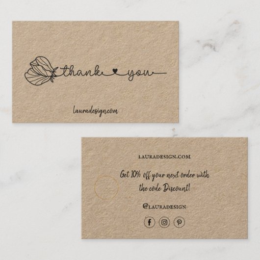 植物学フローラクラフトミニマルロゴサンキューブシ 名刺 (正面/裏面)