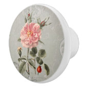 植物学フローラヴィンテージフランスの赤面ピンクローゼス セラミックノブ (右)