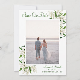 植物学モダンの|白いリリーの額縁写真 セーブザデート