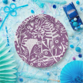 植物学モダンフローラ紫 ペーパープレート (パーティー)