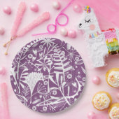 植物学モダンフローラ紫 ペーパープレート (パーティー)