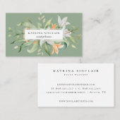 植物学モダン的ユリフローラセージグリーン 名刺 (正面/裏面)