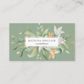 植物学モダン的ユリフローラセージグリーン 名刺 (正面)