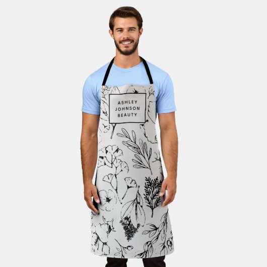 植物学モダン赤面ピンクフローラ事業 エプロン (着用した状態)