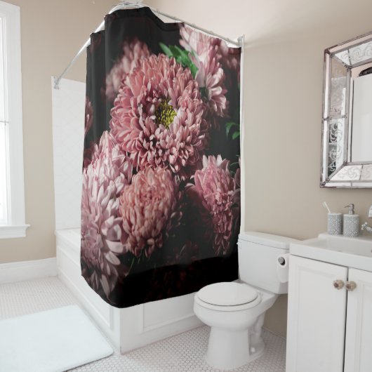 植物学用フローラ、濃い色のバナーまたは背景w シャワーカーテン (インサイチュ)