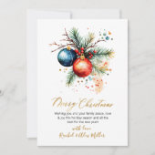 植物学的なゴールドスクリプトの写真なしのメリークリスマス シーズンカード (正面)