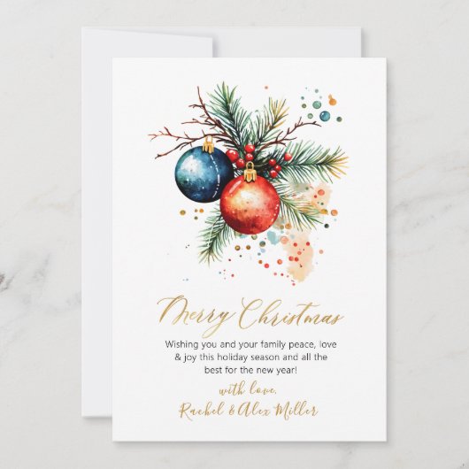 植物学的なゴールドスクリプトの写真なしのメリークリスマス シーズンカード (正面)