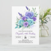 植物学的なターコイズの花のサプライズ 40歳の誕生日 招待状 (スタンド正面)