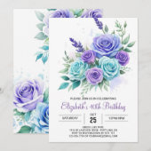 植物学的なターコイズの花のサプライズ 40歳の誕生日 招待状 (正面/裏面)