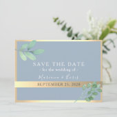 植物学的なダスティーブルーの結婚式のSave The Date セーブザデート (スタンド正面)