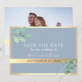 植物学的なダスティーブルーの結婚式のSave The Date セーブザデート (正面/裏面)