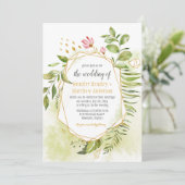 植物学的なピンクグリーン金ゴールド幾何学フレ結婚ーム 招待状 (スタンド正面)