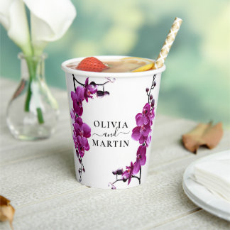 植物学的な紫の花のウェディングペーパーカップ 紙コップ