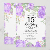 植物学的な紫の花の15歳の誕生日パーティーの招待状 招待状 (正面/裏面)