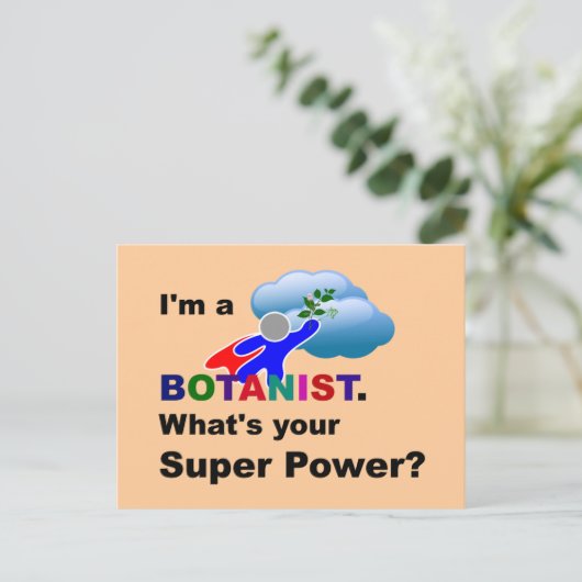 植物学者スーパーヒーローのカスタムデザイン ポストカード (スタンド正面)