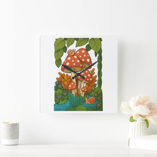 植物学自然 スクエア壁時計 (ホーム)