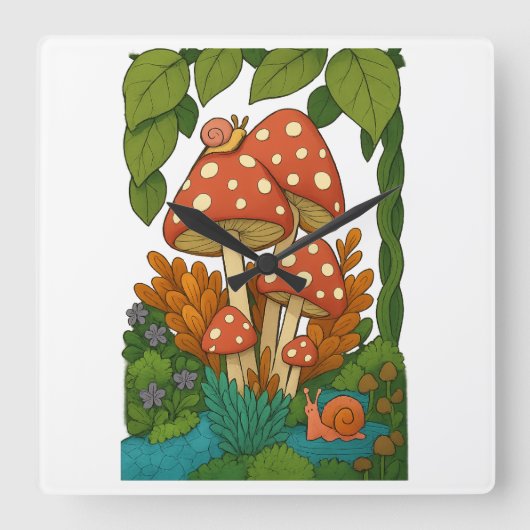 植物学自然 スクエア壁時計 (正面)