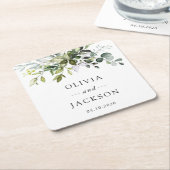 植物学葉、ユーカリ結婚プス スクエアペーパーコースター (アングル)