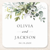 植物学葉、ユーカリ結婚プス スクエアペーパーコースター (正面)