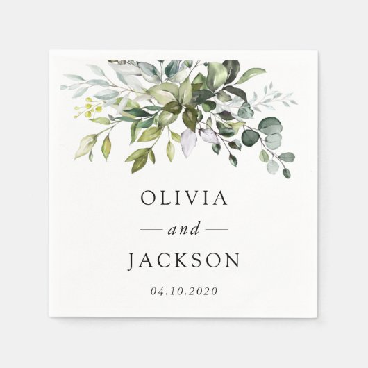 植物学葉、ユーカリ結婚プス スタンダードカクテルナプキン (正面)