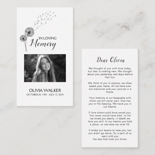 植物学記念詩葬儀祈りの言葉カード エンクロージャーカード (正面/裏面)